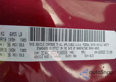 2020 Chrysler Pacifica Limited from USA, damaged, VIN 2C4RC1GG1LR166559